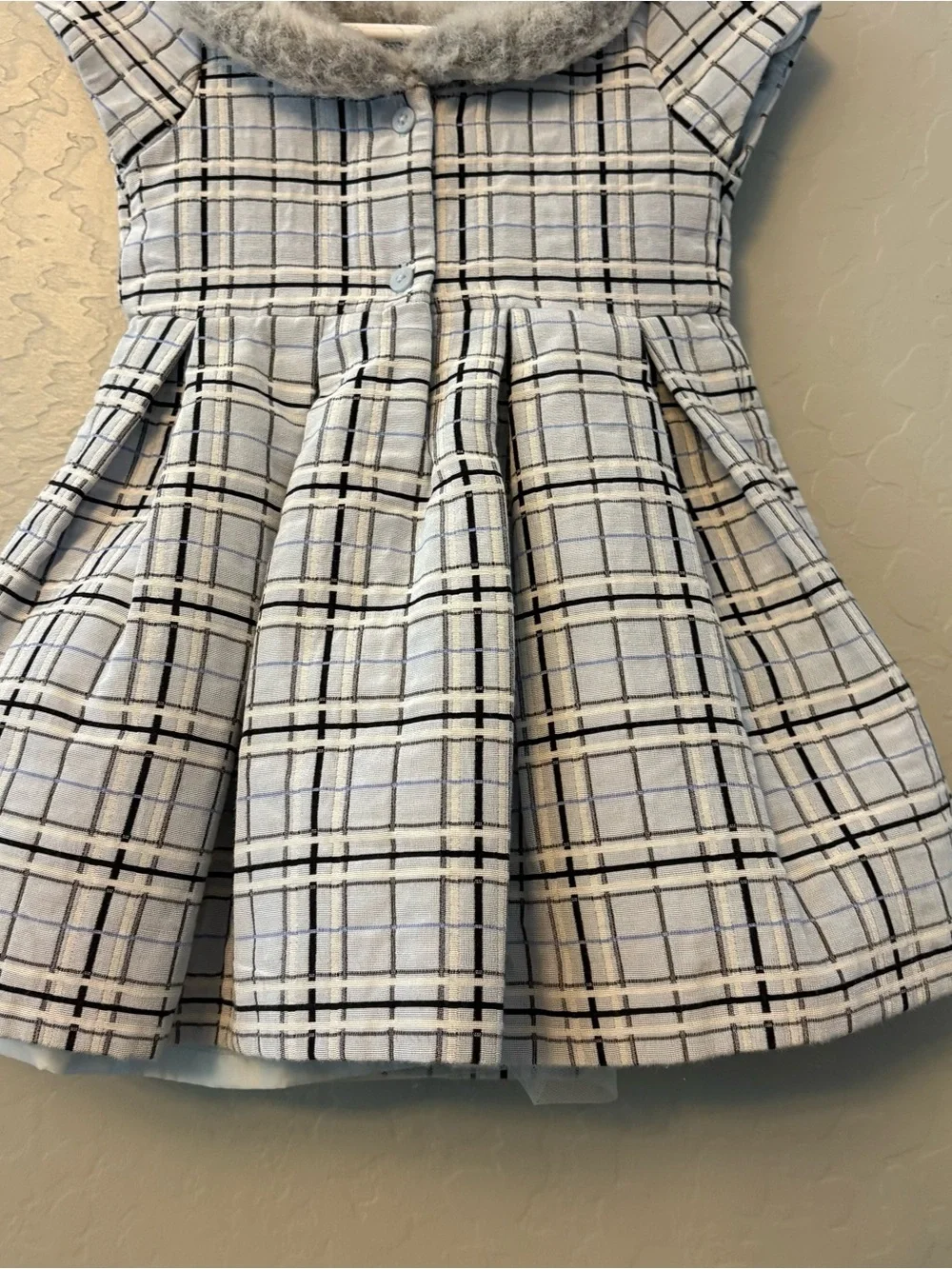 Janie and Jack Winter Wishes light blue plaid dress faux fur collar 12-18 months